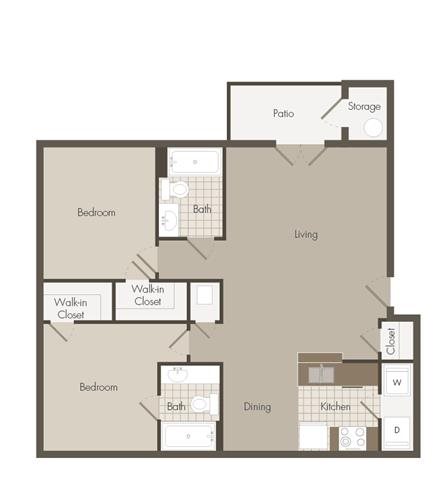 Myrtle - Two Bedroom / Two Bath - 1,076 Sq. Ft.*